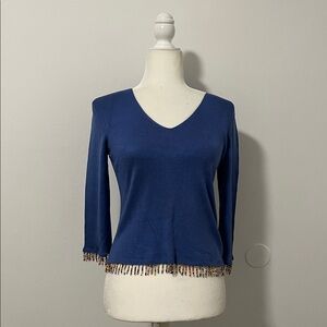 Joseph A Blue Sweater with Beaded Hem